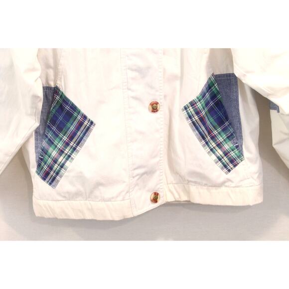 G4000 Vintage Patchwork Jacket Oversize S White Lined Hidden Full Zip Snap Up - Picture 3 of 9